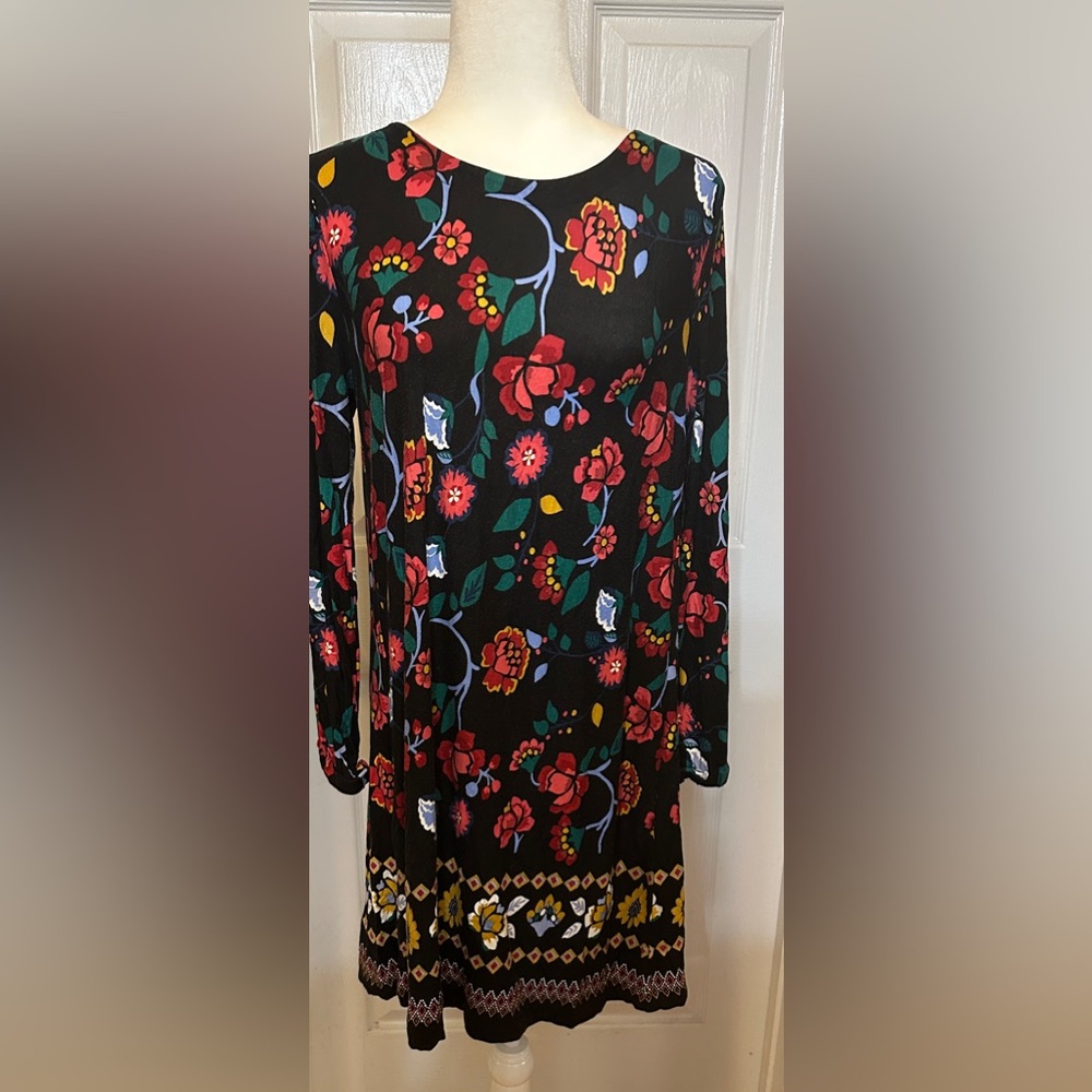 Loft Dress Colorful Long Sleeve BohemiaArtsy Floral Geometric A-line Size Small